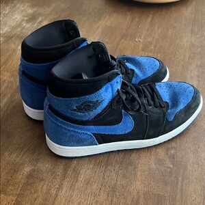 Blue Suede and Black Nike Air Jordan High-Top Sneakers